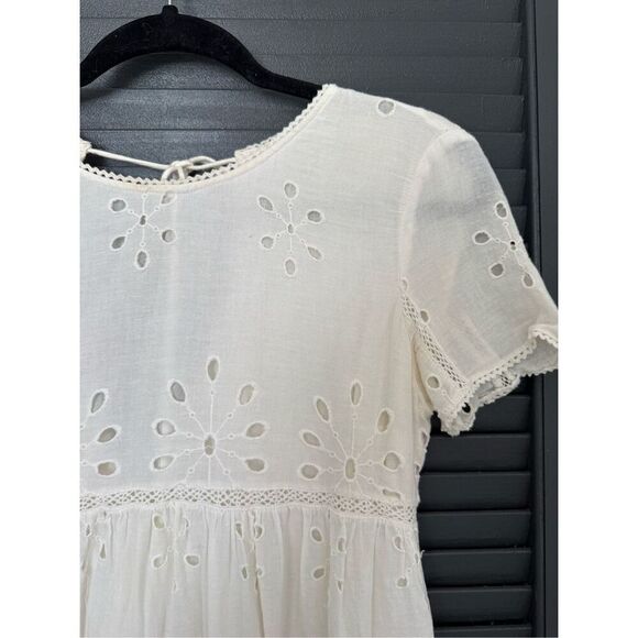 Zara Small White Eyelet Mini Dress Romper Pockets - Picture 2 of 8
